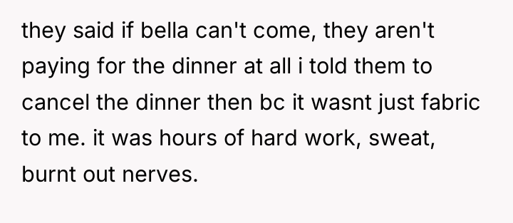 they said if bella can't come, they aren't paying for...