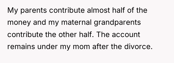 My parents contribute almost half of the money and my...