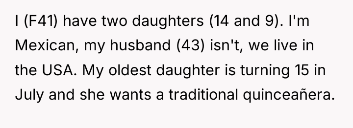 I (F41) have two daughters (14 and 9). I'm Mexican,...
