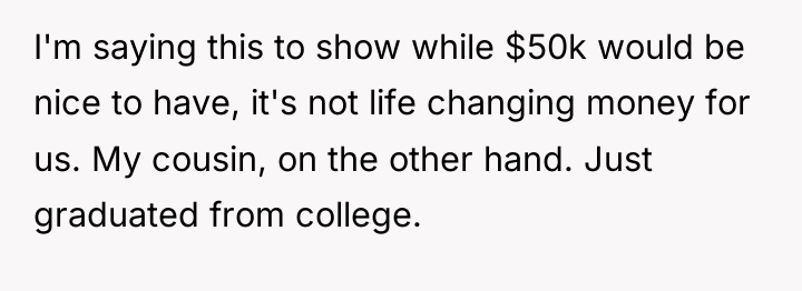 I'm saying this to show while $50k would be nice...