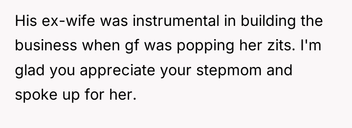 His ex-wife was instrumental in building the business when gf...