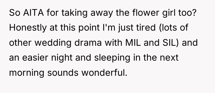So AITA for taking away the flower girl too? Honestly...