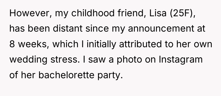 However, my childhood friend, Lisa (25F), has been distant since...