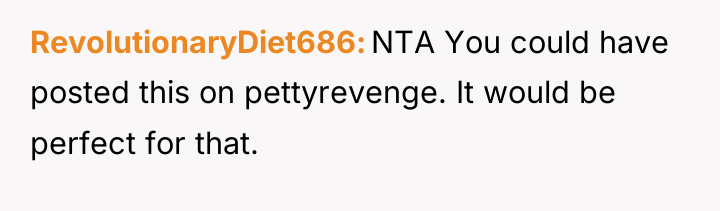 RevolutionaryDiet686 NTA You could have posted this on pettyrevenge. It...