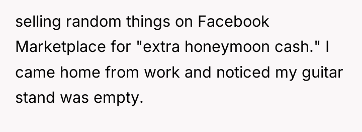 selling random things on Facebook Marketplace for "extra honeymoon cash."...