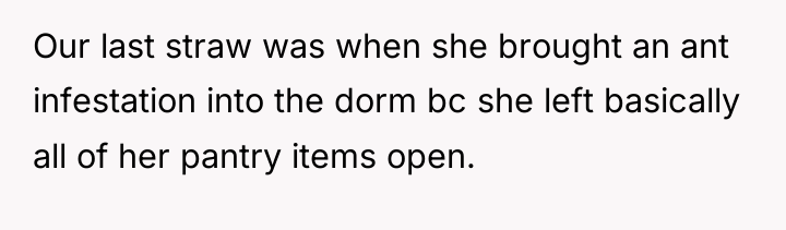 Our last straw was when she brought an ant infestation...
