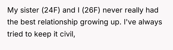 My sister (24F) and I (26F) never really had the...