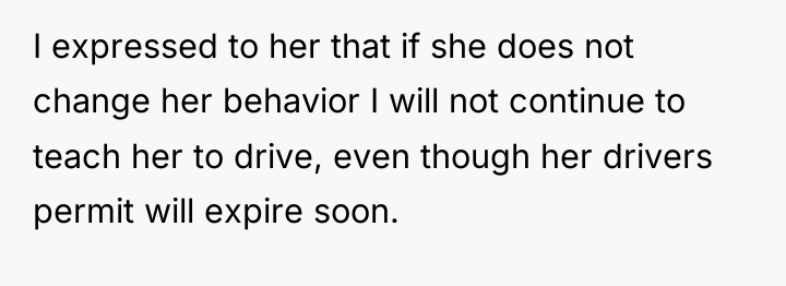 I expressed to her that if she does not change...