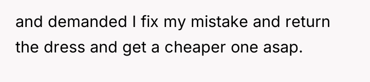 and demanded I fix my mistake and return the dress...