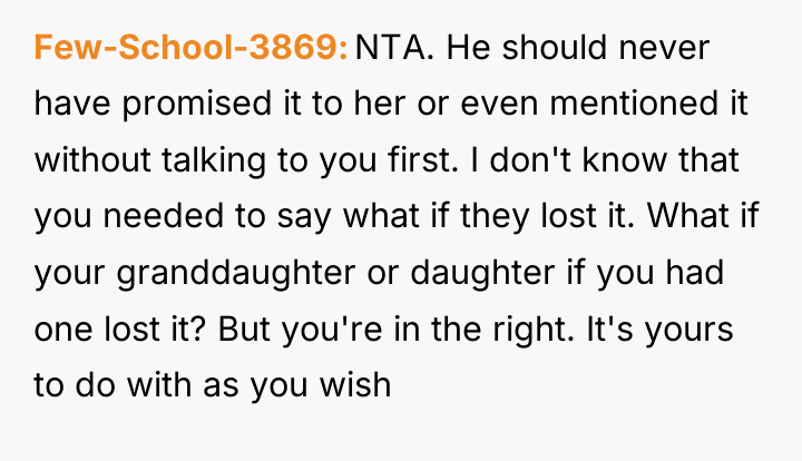 Few-School-3869 NTA. He should never have promised it to her...