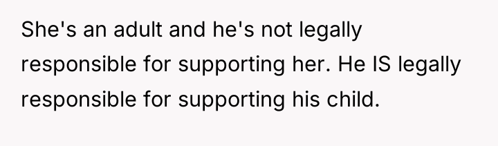 She's an adult and he's not legally responsible for supporting...