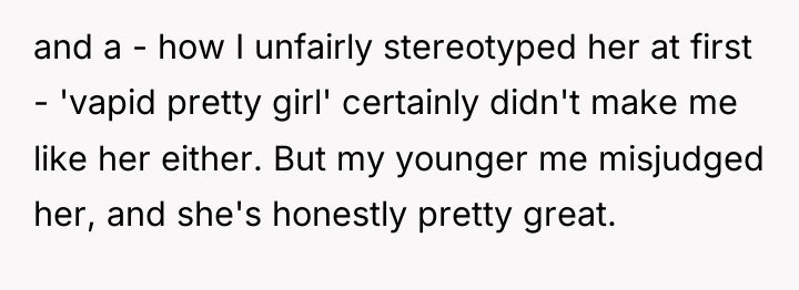 and a - how I unfairly stereotyped her at first...