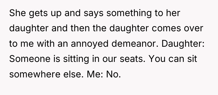 She gets up and says something to her daughter and...