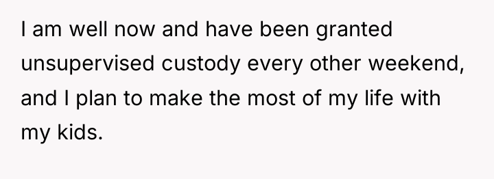 I am well now and have been granted unsupervised custody...