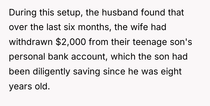 During this setup, the husband found that over the last...