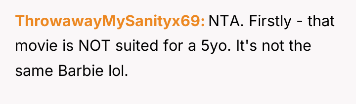 ThrowawayMySanityx69 NTA. Firstly - that movie is NOT suited for...