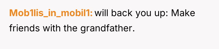 Mob1lis_in_mobil1 will back you up: Make friends with the grandfather.