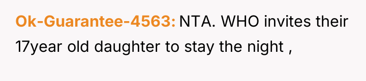 Ok-Guarantee-4563 NTA. WHO invites their 17year old daughter to stay...