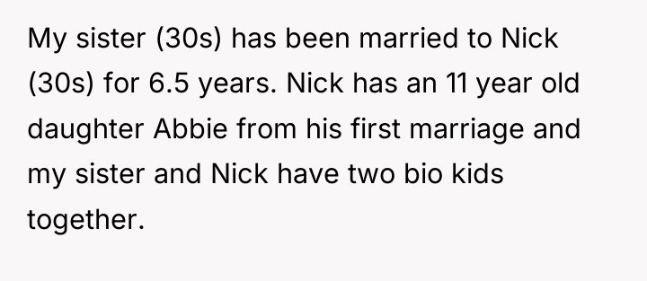 My sister (30s) has been married to Nick (30s) for...