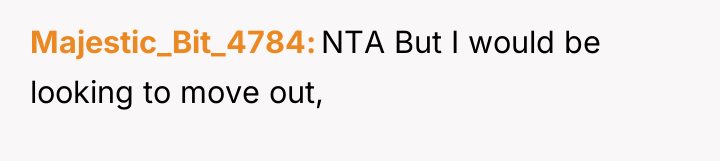 Majestic_Bit_4784 NTA But I would be looking to move out,