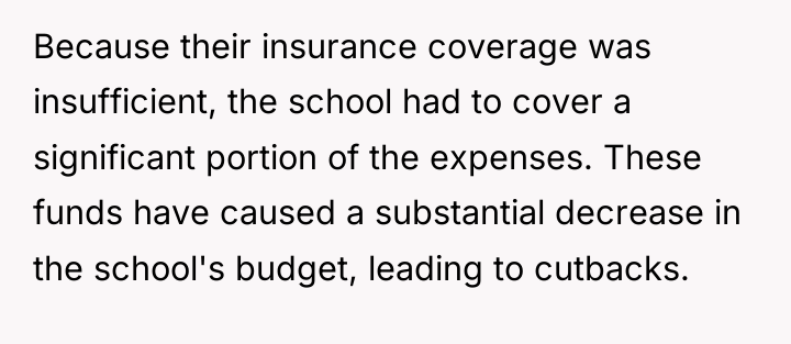 Because their insurance coverage was insufficient, the school had to...
