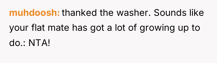 muhdoosh thanked the washer. Sounds like your flat mate has...