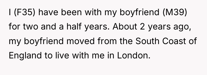 I (F35) have been with my boyfriend (M39) for two...