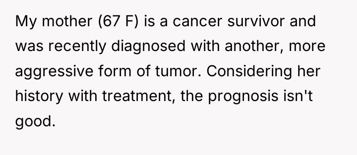 My mother (67 F) is a cancer survivor and was...