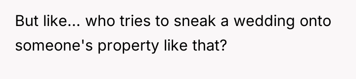 But like... who tries to sneak a wedding onto someone's...