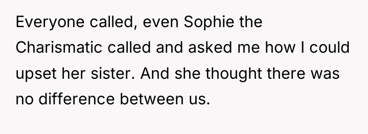 Everyone called, even Sophie the Charismatic called and asked me...