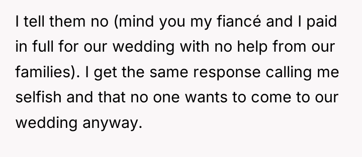 I tell them no (mind you my fiancé and I...