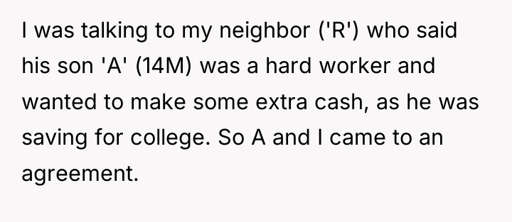 I was talking to my neighbor ('R') who said his...