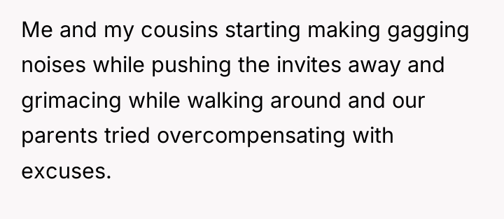 Me and my cousins starting making gagging noises while pushing...