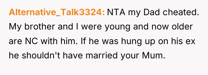 Alternative_Talk3324 NTA my Dad cheated. My brother and I were...