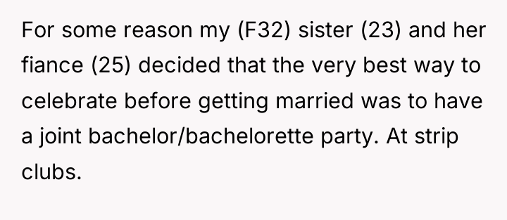 For some reason my (F32) sister (23) and her fiance...
