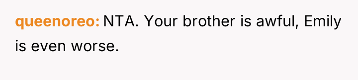 queenoreo NTA. Your brother is awful, Emily is even worse.