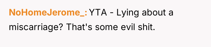 NoHomeJerome_ YTA - Lying about a miscarriage? That's some evil...