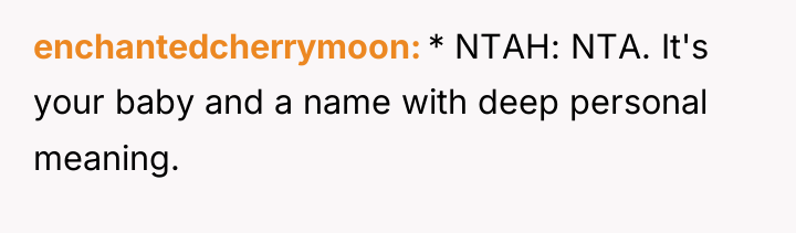enchantedcherrymoon * NTAH: NTA. It's your baby and a name...