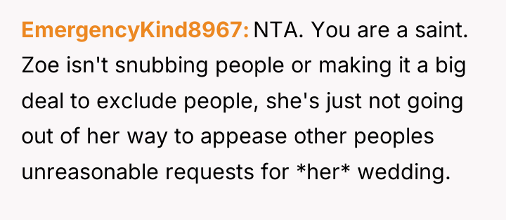 EmergencyKind8967 NTA. You are a saint. Zoe isn't snubbing people...