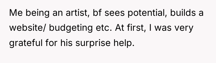 Me being an artist, bf sees potential, builds a website/...