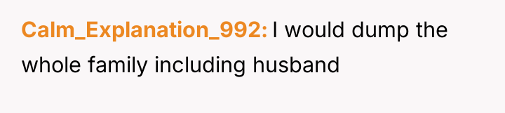 Calm_Explanation_992 I would dump the whole family including husband
