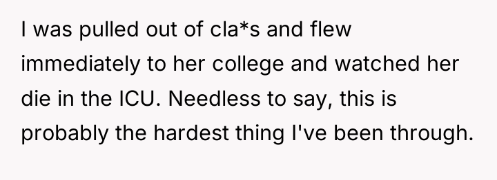 I was pulled out of cla*s and flew immediately to...
