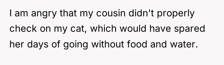 I am angry that my cousin didn't properly check on...