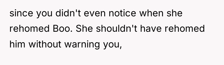 since you didn't even notice when she rehomed Boo. She...
