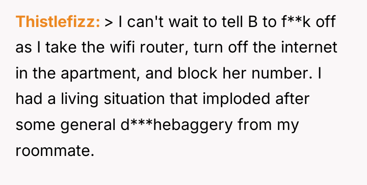 Thistlefizz > I can't wait to tell B to f**k...