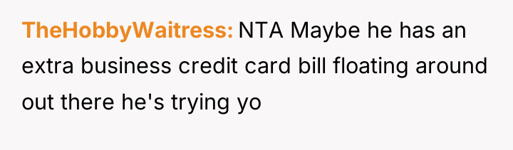 TheHobbyWaitress NTA Maybe he has an extra business credit card...