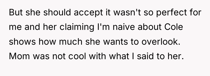 But she should accept it wasn't so perfect for me...