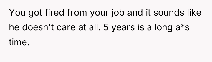 You got fired from your job and it sounds like...