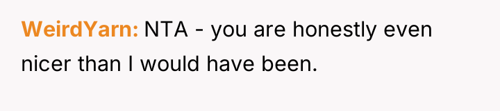 WeirdYarn NTA - you are honestly even nicer than I...