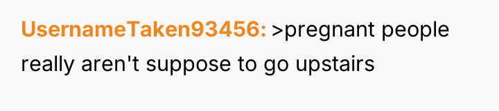 UsernameTaken93456 >pregnant people really aren't suppose to go upstairs